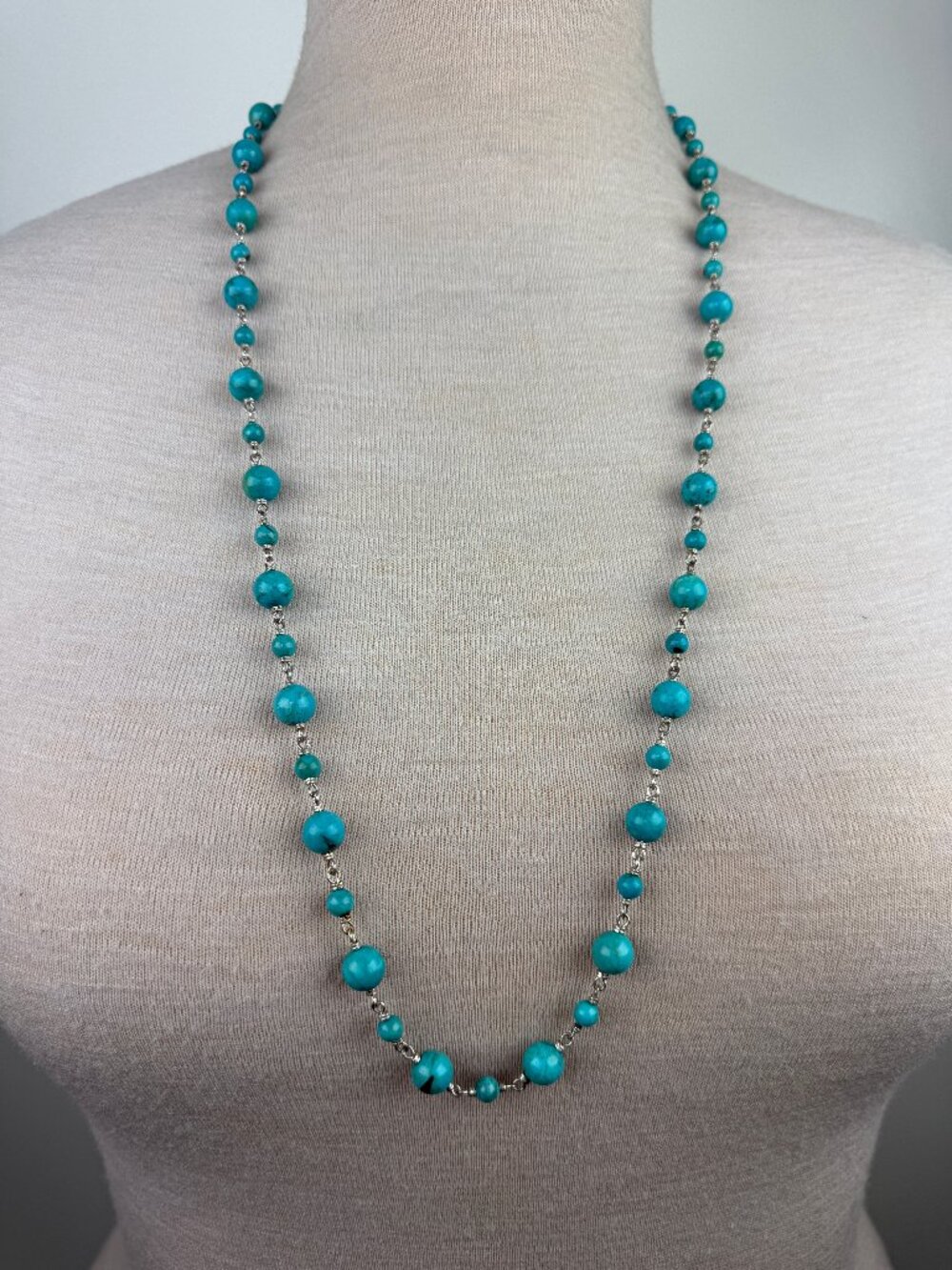 WK Whitney Kelly Sterling Silver Turquoise Bead 35.5” Toggle Necklace